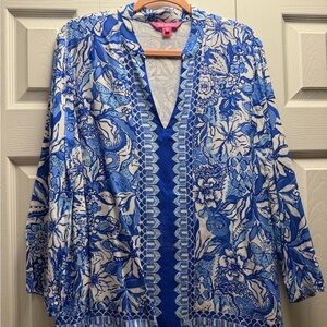 Lilly Pulitzer Luna Bay Tunic Blue Tang Flocking Fabulous Engineered Tunic